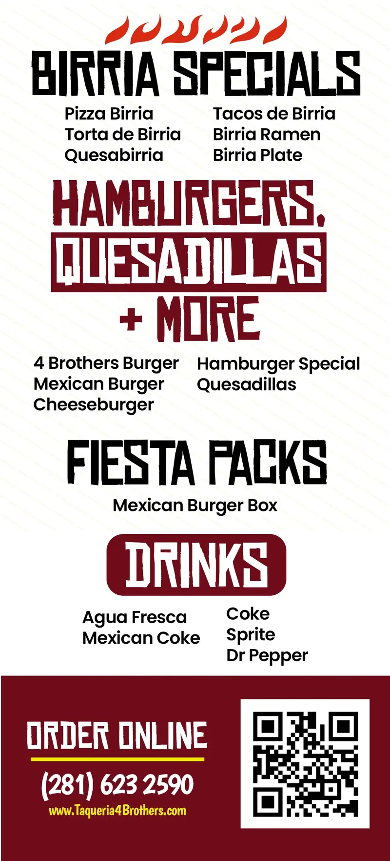 Taqueria 4 Brothers printed menu page 2